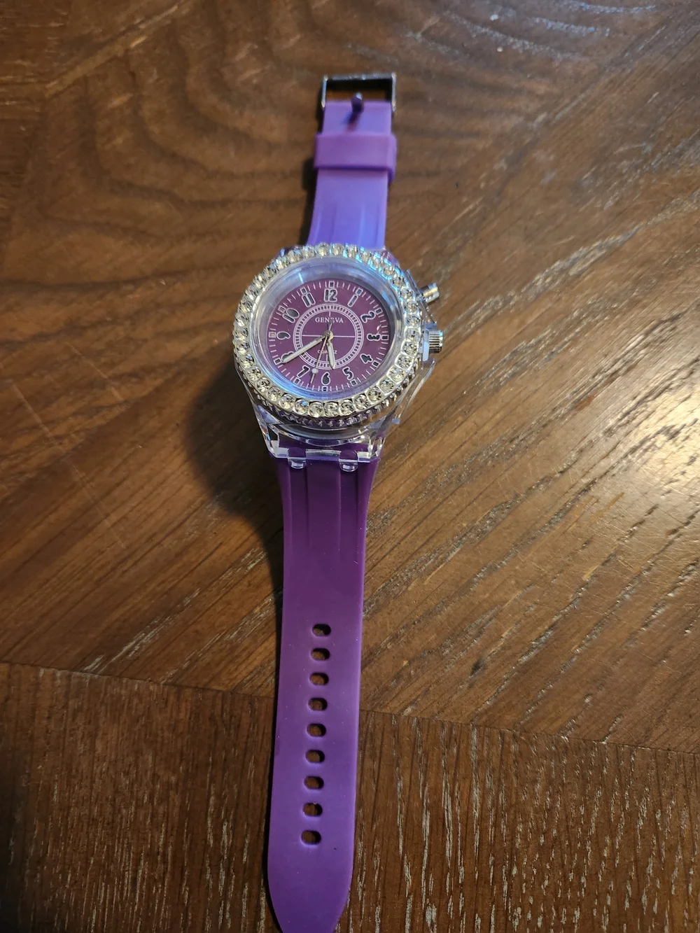 Geneva Purple Rhinestone Accent Women's Silicone Strap Watch